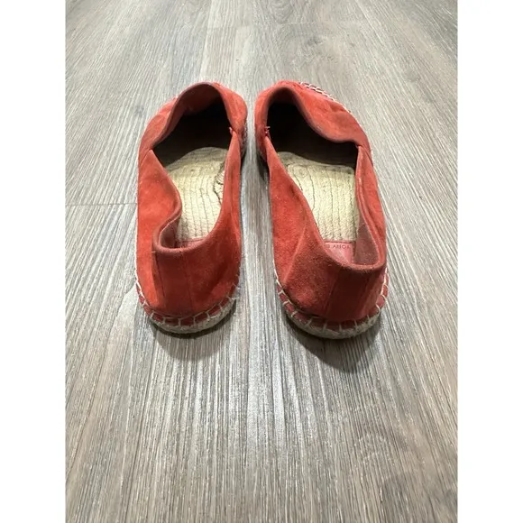 Tory Burch Pink Red Leather Slip On Flat Espadrilles Shoe Sz 9.5