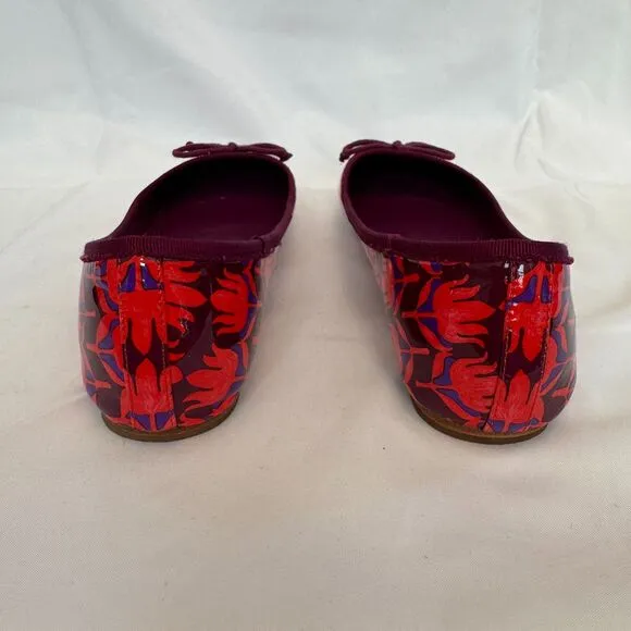 Tory Burch Purple and Red Patent Leather Floral Ballerina Flats Size 8.5
