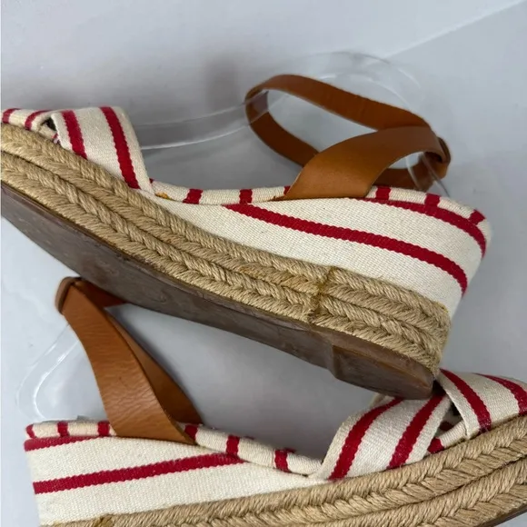 Tory Burch Red and Tan Espadrilles with Striped Design Size 9