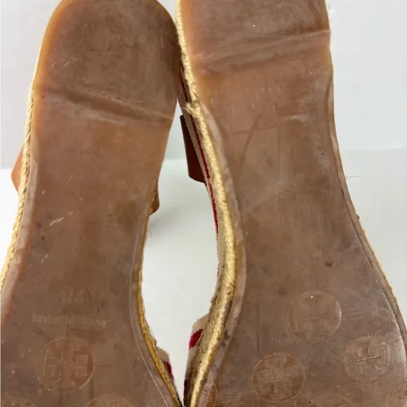 Tory Burch Red and Tan Espadrilles with Striped Design Size 9