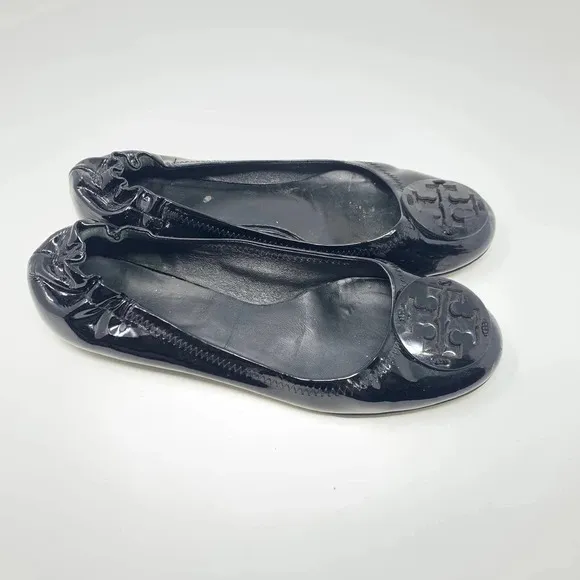 Tory Burch Reva Classic Patent Leather Ballet Flats Black Size US 7.5