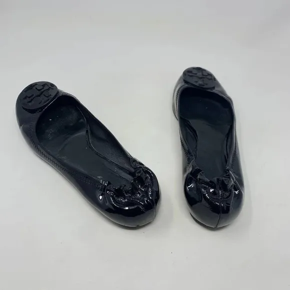 Tory Burch Reva Classic Patent Leather Ballet Flats Black Size US 7.5
