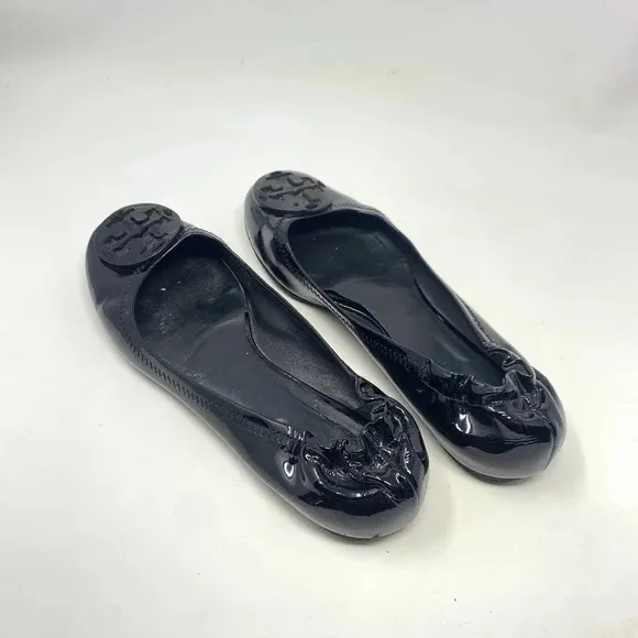 Tory Burch Reva Classic Patent Leather Ballet Flats Black Size US 7.5