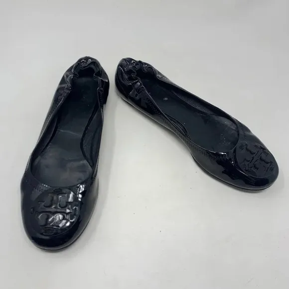 Tory Burch Reva Classic Patent Leather Ballet Flats Black Size US 7.5