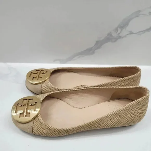 Tory Burch Serena Ballet Flat Vitraux Snake Clay Gold Cap Toe