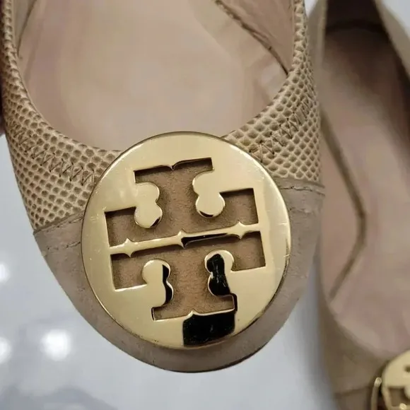 Tory Burch Serena Ballet Flat Vitraux Snake Clay Gold Cap Toe