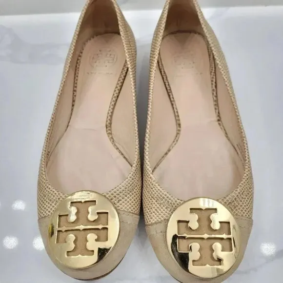 Tory Burch Serena Ballet Flat Vitraux Snake Clay Gold Cap Toe