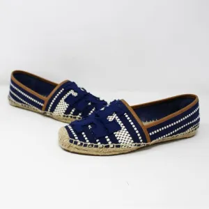 Tory Burch Shaw Espadrille Raffia Shoes Blue and Tan Size 8.5