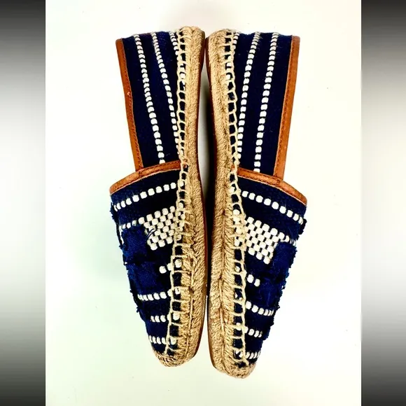 Tory Burch Shaw Espadrille Raffia Shoes Blue and Tan Size 8.5