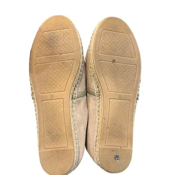 Tory Burch Sidney Espadrille Flats Gray Suede Leather Trim Front Logo Size 9 EUC