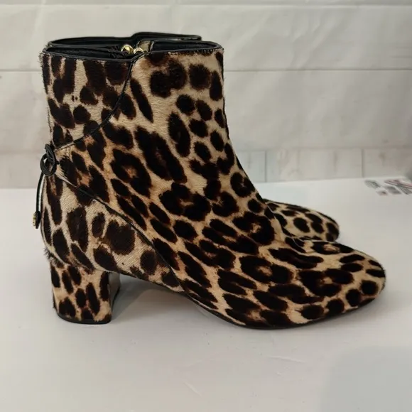 Tory Burch Size 8 Laila Calf Hair Leopard Print Ankle Boots