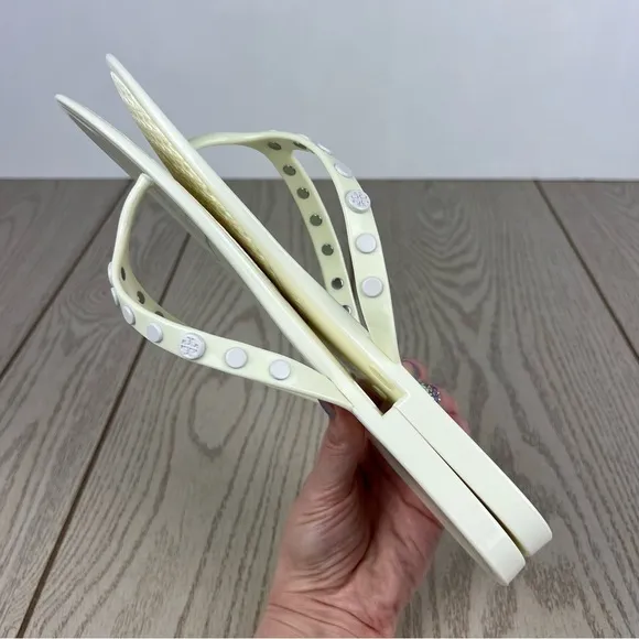 Tory Burch Studded Jelly Flip Flop Thong Sandals 11 Ivory/Cream $128