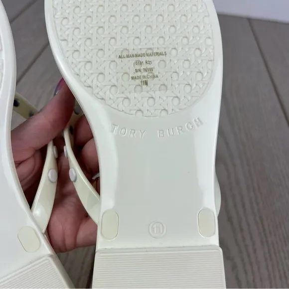 Tory Burch Studded Jelly Flip Flop Thong Sandals 11 Ivory/Cream $128