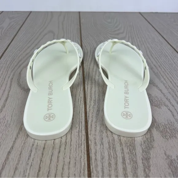 Tory Burch Studded Jelly Flip Flop Thong Sandals 11 Ivory/Cream $128