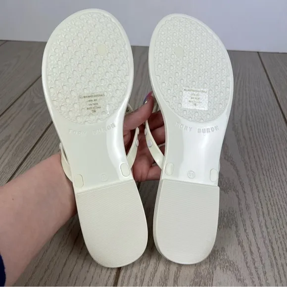 Tory Burch Studded Jelly Flip Flop Thong Sandals 11 Ivory/Cream $128