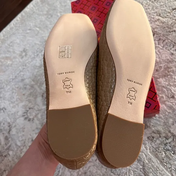 Tory Burch Tan Croc-Embossed Flats