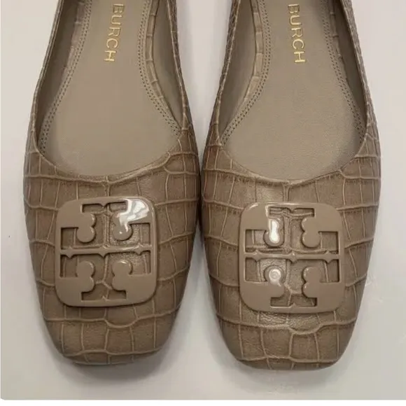 Tory Burch Tan Flats with Square Toe and Logo