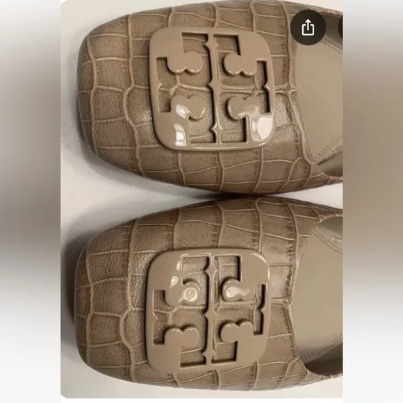 Tory Burch Tan Flats with Square Toe and Logo