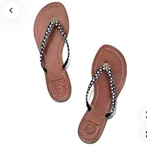 Tory Burch Terra Thong Flip Flops Leather Thong Sandals 5.5 Nautical Dot…