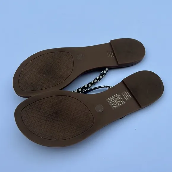 Tory Burch Terra Thong Flip Flops Leather Thong Sandals 5.5 Nautical Dot…