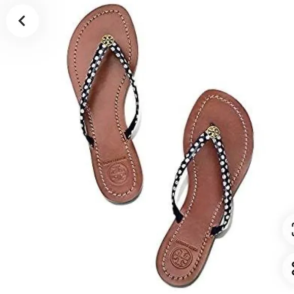 Tory Burch Terra Thong Flip Flops Leather Thong Sandals 5.5 Nautical Dot…