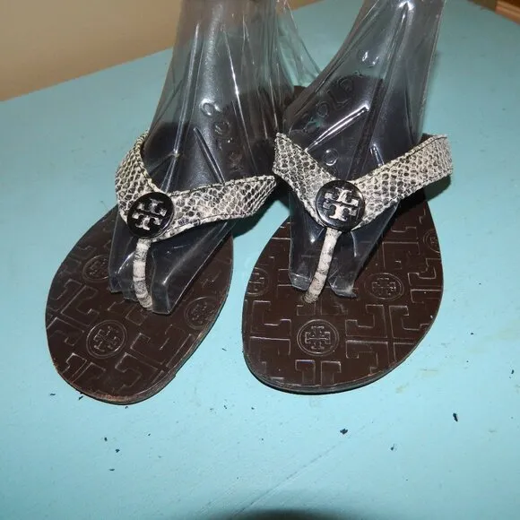Tory Burch Thora Thong Embossed Snake Sandals Size 8M