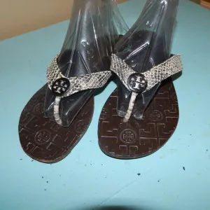 Tory Burch Thora Thong Embossed Snake Sandals Size 8M