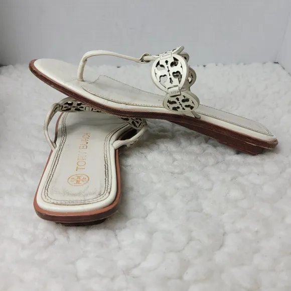 Tory Burch Tiny Miller 10mm Womens Sandals Size 6.5 Ivoiry Calf Leather Thong