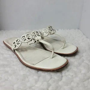 Tory Burch Tiny Miller 10mm Womens Sandals Size 6.5 Ivoiry Calf Leather Thong