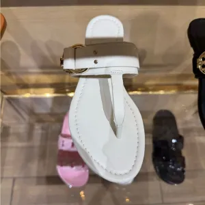 Tory Burch Women Signature Logo Leather Thong Sandals