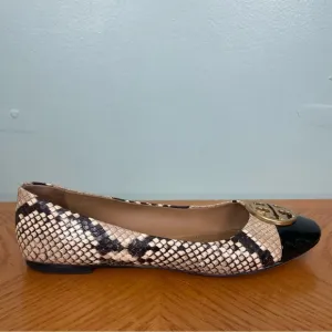 Tory Burch Women’s Chelsea Snake Print Cap Toe Ballet Flats Logo Size 7