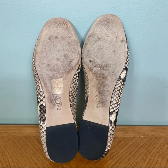 Tory Burch Women’s Chelsea Snake Print Cap Toe Ballet Flats Logo Size 7