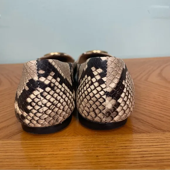 Tory Burch Women’s Chelsea Snake Print Cap Toe Ballet Flats Logo Size 7