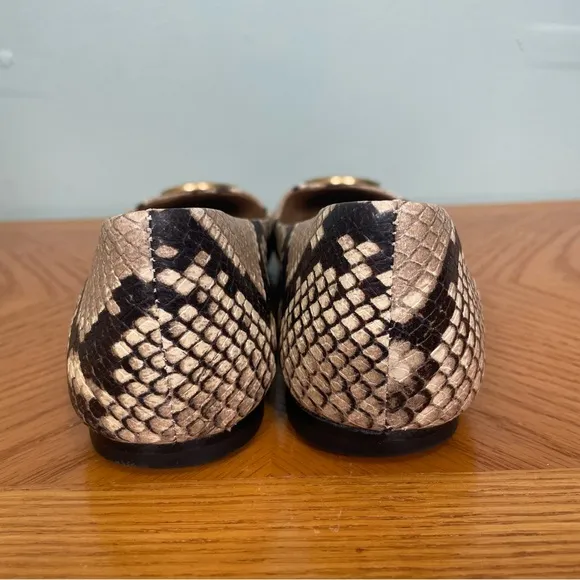 Tory Burch Women’s Chelsea Snake Print Cap Toe Ballet Flats Logo Size 7