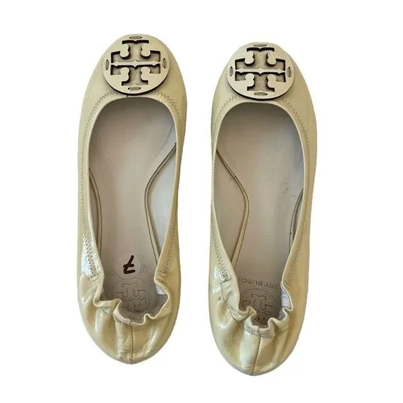 Tory Burch Women's White Patent Leather Slip On Ballet Flats Size 7
