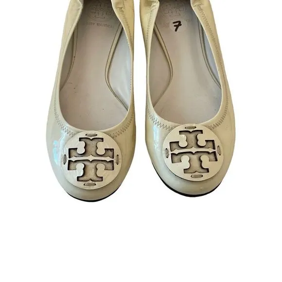 Tory Burch Women's White Patent Leather Slip On Ballet Flats Size 7
