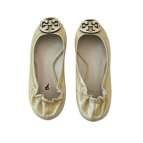 Tory Burch Women's White Patent Leather Slip On Ballet Flats Size 7