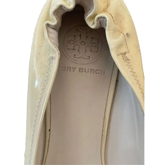 Tory Burch Women's White Patent Leather Slip On Ballet Flats Size 7