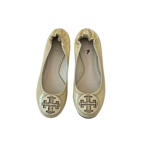 Tory Burch Women's White Patent Leather Slip On Ballet Flats Size 7