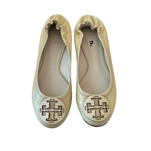 Tory Burch Women's White Patent Leather Slip On Ballet Flats Size 7