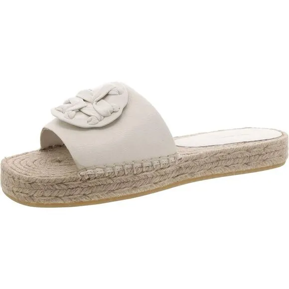 Tory Burch Womens Woven Doublet Ivory Leather Flat SlideO Espadrilles New