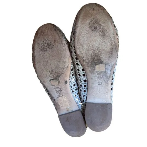 Tory Burch Chelsea Metallic Woven Leather Cap toe Flats in light taupe/silver 6