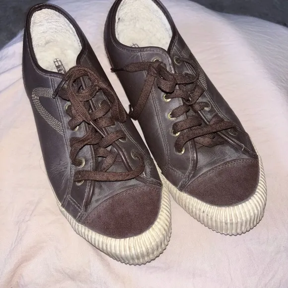 Tretorn Brown Leather Sneakers with Cozy Lining