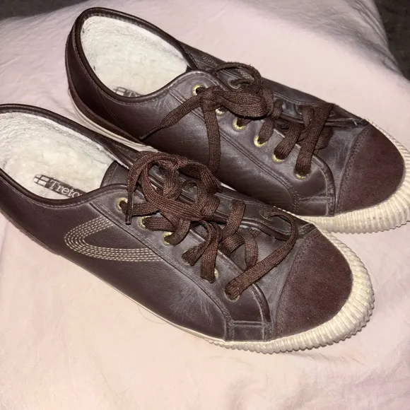 Tretorn Brown Leather Sneakers with Cozy Lining