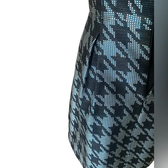 Trina Turk Black White &amp; Teal Elegant Houndstooth Strapless Dress Size 6