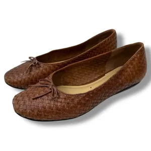 Trotters Gillian Brown Leather Weave Ballet Flat 7.5WW