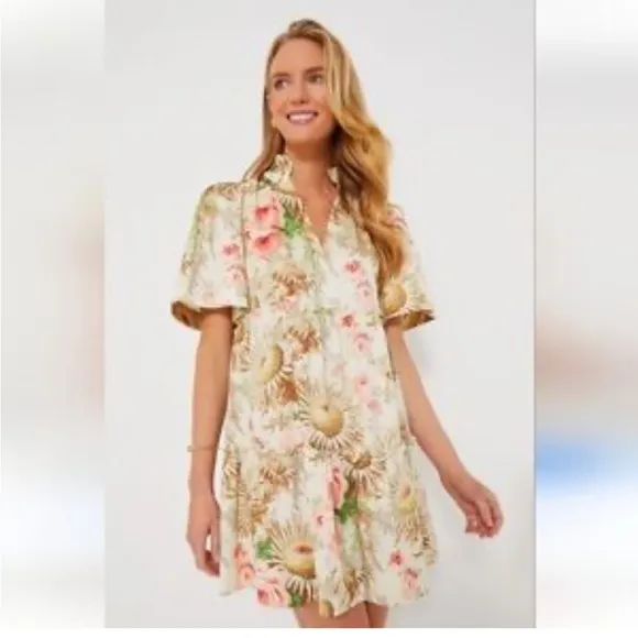 Tuckernuck Crawford Mini Dress Sun Faded Floral V neck Flutter Sleeve XL NEW