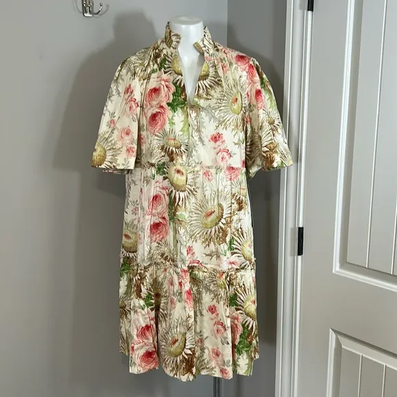 Tuckernuck Crawford Mini Dress Sun Faded Floral V neck Flutter Sleeve XL NEW