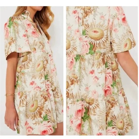 Tuckernuck Crawford Mini Dress Sun Faded Floral V neck Flutter Sleeve XL NEW