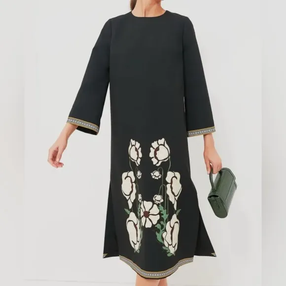 Tuckernuck Hutton shift midi dress Ladies xxs Moonflower bouquet print black